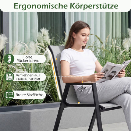 4-Piece Stackable Garden Chairs, Breathable Teslin Fabric