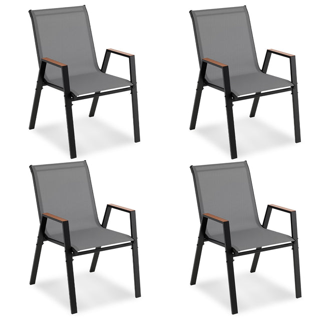 4-Piece Stackable Garden Chairs, Breathable Teslin Fabric