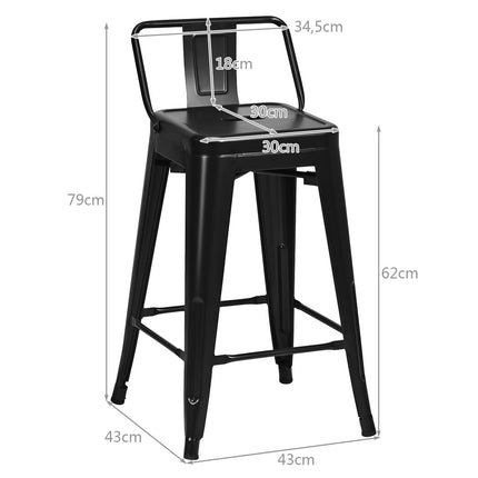 4-Piece Stackable Metal Bar Stools, 62 cm Seat Height