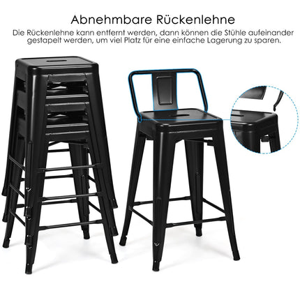 4-Piece Stackable Metal Bar Stools, 62 cm Seat Height