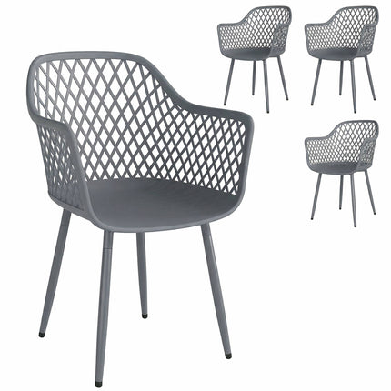 4-Piece UV-Resistant Dark Grey Plastic Garden Chairs Set