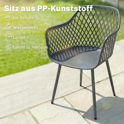 4-Piece UV-Resistant Dark Grey Plastic Garden Chairs Set