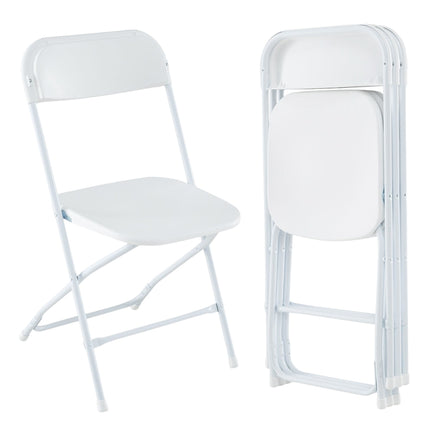 4-Piece White Folding Chairs Set, Metal Frame, PP Seat