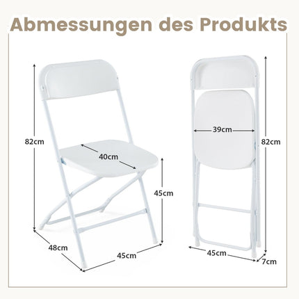 4-Piece White Folding Chairs Set, Metal Frame, PP Seat