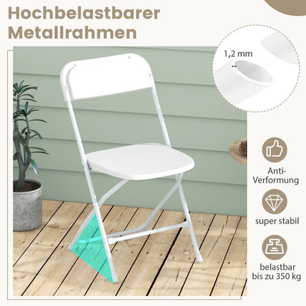 4-Piece White Folding Chairs Set, Metal Frame, PP Seat