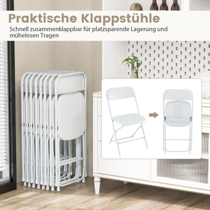 4-Piece White Folding Chairs Set, Metal Frame, PP Seat