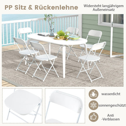 4-Piece White Folding Chairs Set, Metal Frame, PP Seat