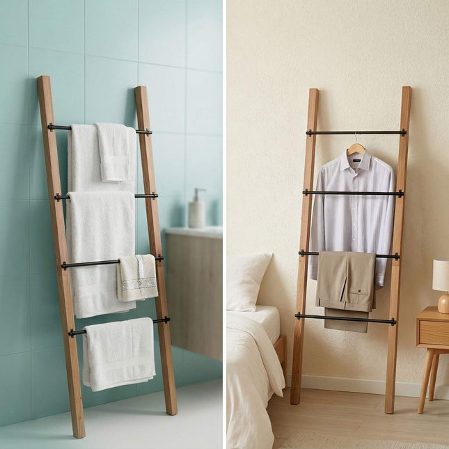 4-Rung Towel Ladder, Pine & Steel, Natural/Black