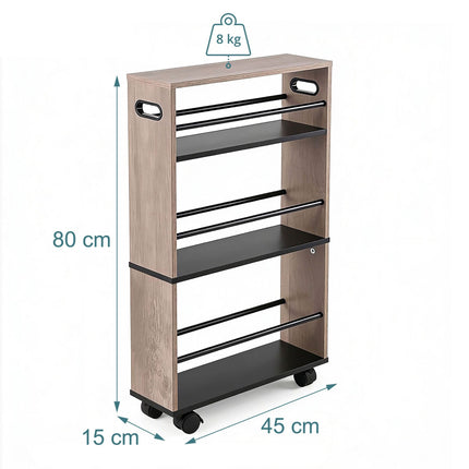 4-Shelf Wood-Look Trolley with Handles