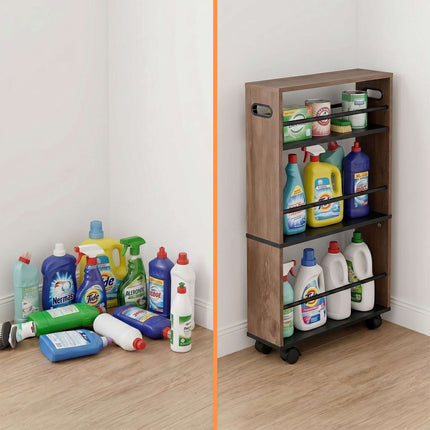 4-Shelf Wood-Look Trolley with Handles
