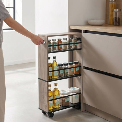 4-Shelf Wood-Look Trolley with Handles