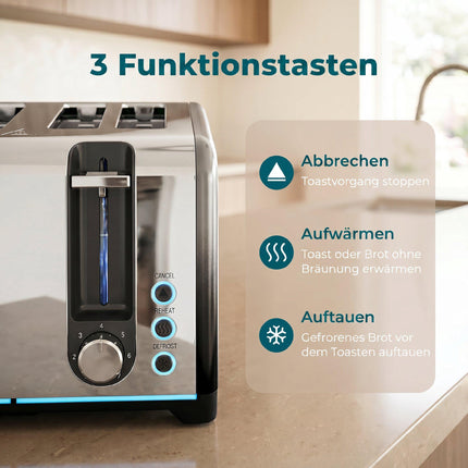 4-Slice Toaster, 7 Browning Levels, Defrost Reheat Cancel
