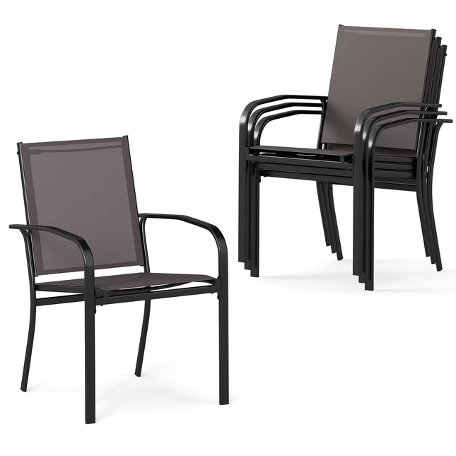 4 Stackable Outdoor Dining Chairs, Breathable Fabric, Gray