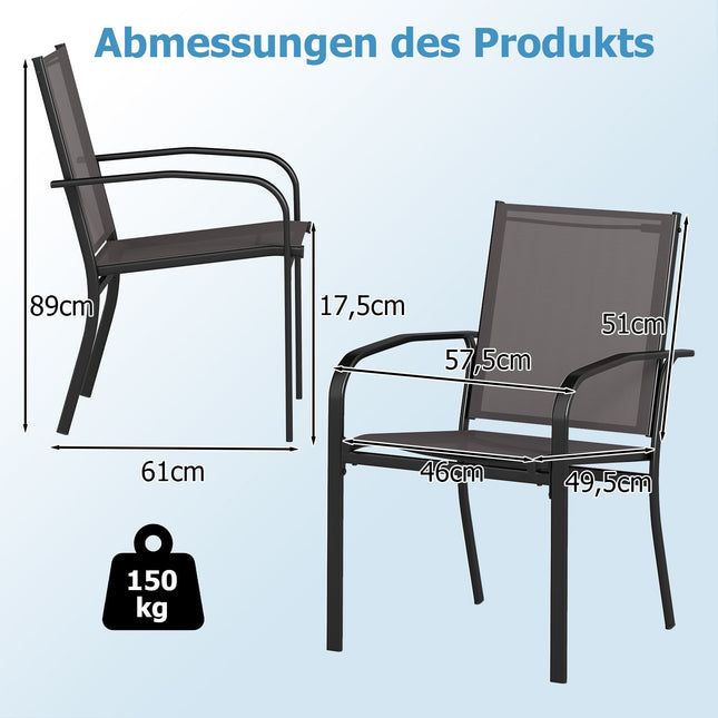 4 Stackable Outdoor Dining Chairs, Breathable Fabric, Gray