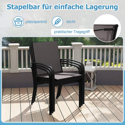4 Stackable Outdoor Dining Chairs, Breathable Fabric, Gray