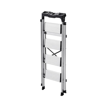 4-Step Folding Aluminum Ladder, 150 kg, Anti-Slip Steps