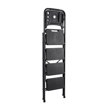 4-Step Folding Steel Ladder, Anti-Slip Steps, Tool Tray