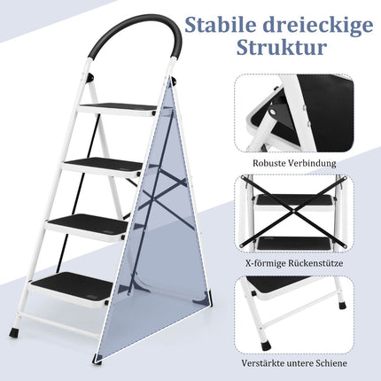 4-Step Folding Step Ladder, Steel, Handrail, 330 lb