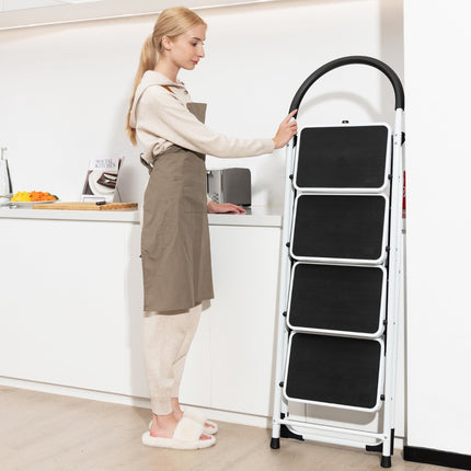 4-Step Folding Step Ladder, Steel, Handrail, 330 lb