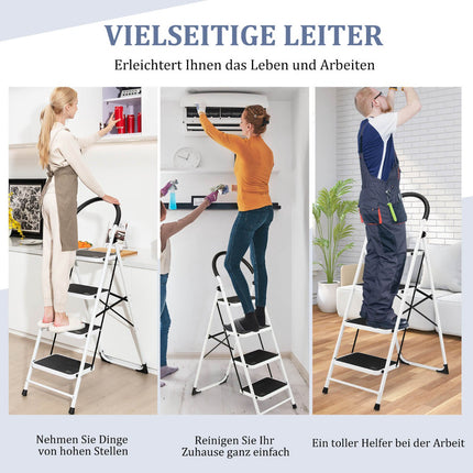 4-Step Folding Step Ladder, Steel, Handrail, 330 lb