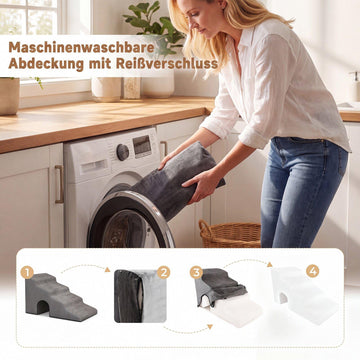4-Step Grey Pet Stairs, 43 cm High, Washable Cover