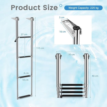4-Step Telescoping Boat Ladder, 304 Stainless, 500 lb