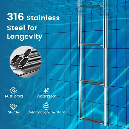 4-Step Telescoping Boat Ladder, 304 Stainless, 500 lb