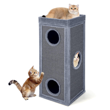 4-Story Cat Condo with Scratching Posts, Light Grey