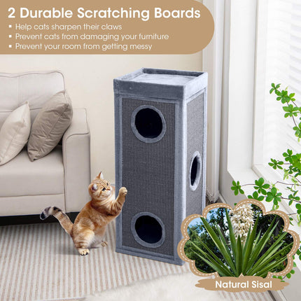 4-Story Cat Condo with Scratching Posts, Light Grey