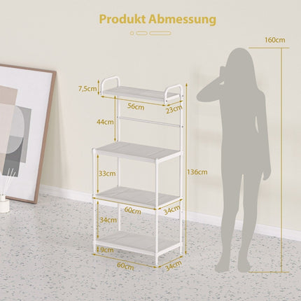 4-Tier Adjustable Kitchen Shelf Rack, 59x34x136 cm, White