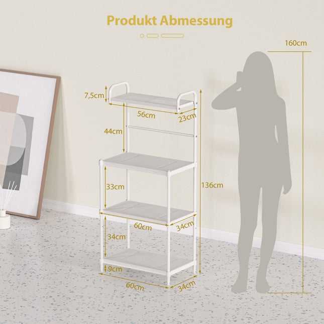 4-Tier Adjustable Kitchen Shelf Rack, 59x34x136 cm, White