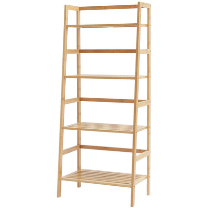 4-Tier Bamboo Ladder Shelf, Freestanding Open Bookcase