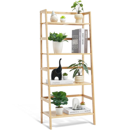 4-Tier Bamboo Ladder Shelf, Freestanding Open Bookcase