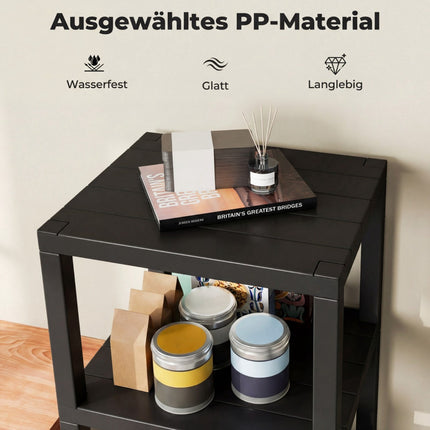 4-Tier Black Plastic Storage Shelf for Bathroom and Kitchen
