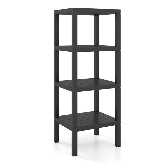4-Tier Black Plastic Storage Shelf for Bathroom and Kitchen