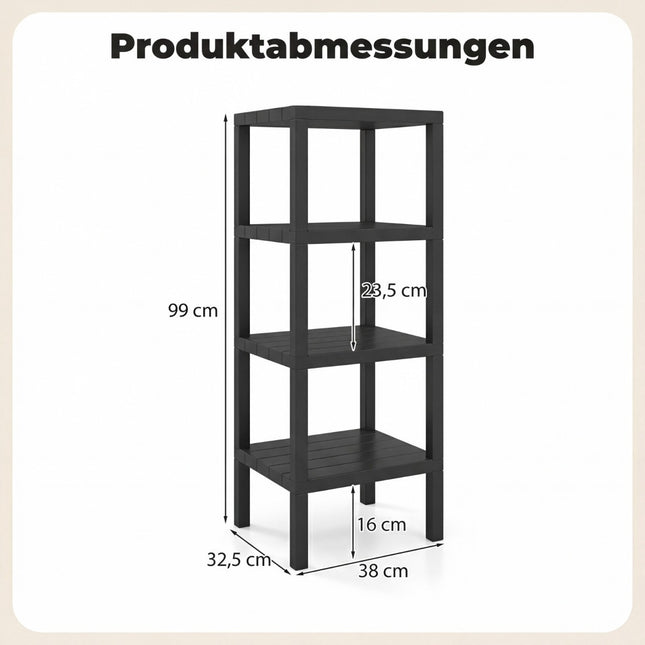 4-Tier Black Plastic Storage Shelf for Bathroom and Kitchen