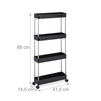 4-Tier Black Trolley for Kitchen or Bathroom Storage