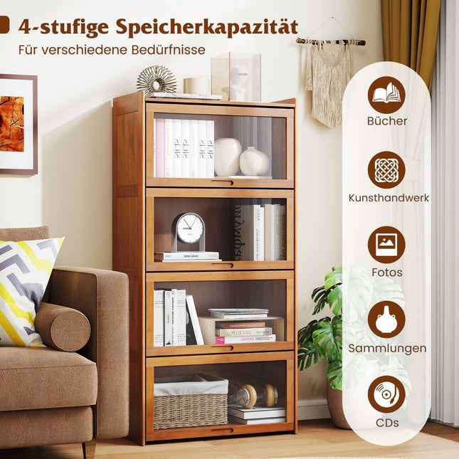 4 Tier Bookcase with Acrylic Doors Bamboo Display Cabinet 69 x 34 x 140 cm Brown