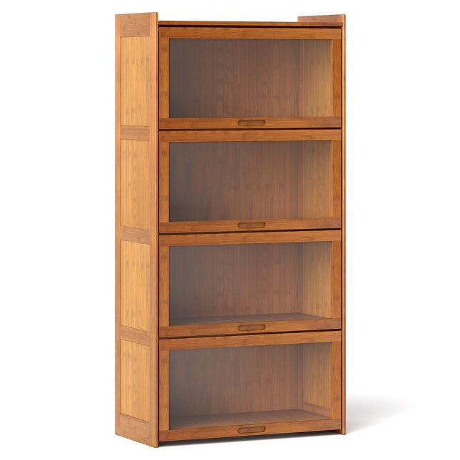 4 Tier Bookcase with Acrylic Doors Bamboo Display Cabinet 69 x 34 x 140 cm Brown