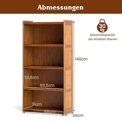 4 Tier Bookcase with Acrylic Doors Bamboo Display Cabinet 69 x 34 x 140 cm Brown