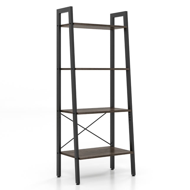 4 Tier Bookcase with Metal Frame & Adjustable Foot Pads Gray Oak