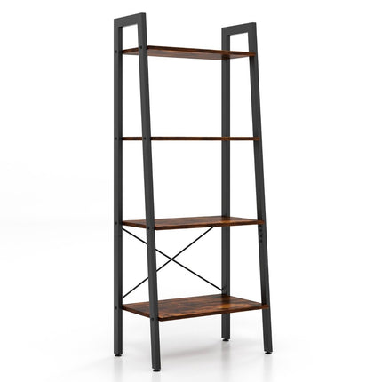 4 Tier Bookcase with Metal Frame & Adjustable Foot Pads Rustic Brown