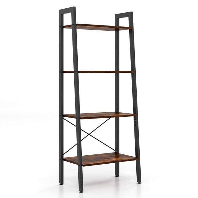 4 Tier Bookcase with Metal Frame & Adjustable Foot Pads Rustic Brown