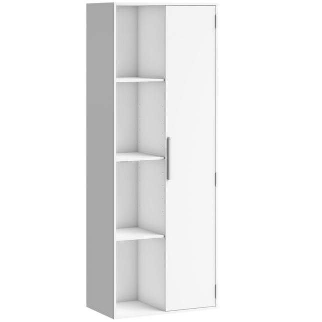 4-Tier Bookshelf with Adjustable Shelves and Cabinet, White
