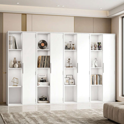 4-Tier Bookshelf with Adjustable Shelves and Cabinet, White