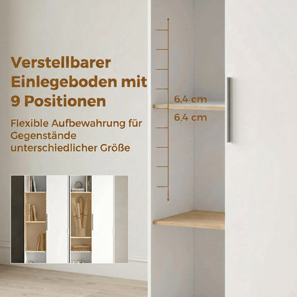 4-Tier Bookshelf with Adjustable Shelves and Cabinet, White