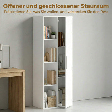 4-Tier Bookshelf with Adjustable Shelves and Cabinet, White