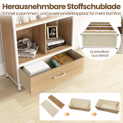 4-Tier Bookshelf with Open Shelves & Fabric Drawer