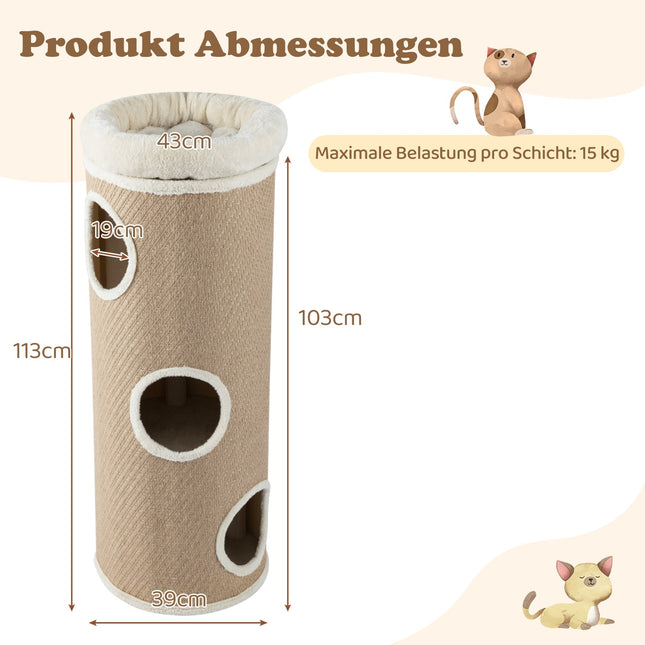 4-Tier Cat House with Removable Plush Bed, Brown