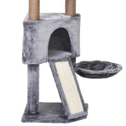 Cat tree, 4-story with hanging bed & sisal posts, gray